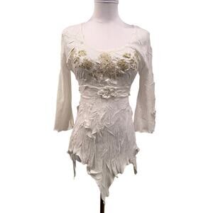 KISCA White Crinkled Handkerchief Hem L Fairy Whimsical Renaissance Enchanted